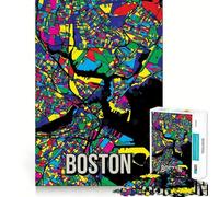 1000 Pieces Puzzles for Adults Boston Colorful City Map Perfect Edge Play, Brain Teasing Play, Idle Play Game, Xmas Scene Art (38x26cm)