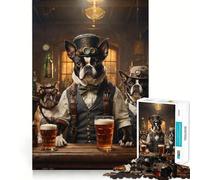 1000 Pieces Puzzles for Adults Boston Terrier Beer Dogs Neat Cut Decor Cognitive Teaser Toy Free Time Play Birthday Art Gift (38x26cm)