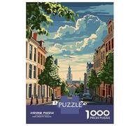 1000 Pieces Puzzles for Adults Brussels, Belgium Cityscape Illustration Adult Puzzles Brain Teaser Game Enhance Memory Unique Gifts for Birthday And Christmas 52x38cm/1000pcs