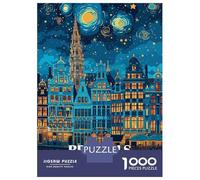 1000 Pieces Puzzles for Adults Brussels Belgium Night Cityscape Puzzles for Adults Toy Wall Decor Wall Decoration Parent-child Interaction 70x50cm/1000pcs