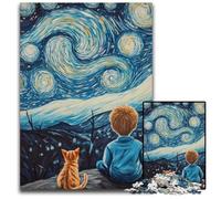 1000 Pieces Puzzles for Adults Cat And Little Boy Cardboard Jigsaw Puzzles Brain Teaser, Unique Birthday And Gifts for Age 14 Years Up 26X38CM