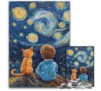 1000 Pieces Puzzles for Adults Cat And Little Boy Wooden Jigsaw Puzzles Brain Teaser, Unique Birthday And Gifts for Age 14 Years Up 50X75CM