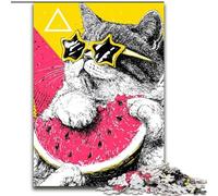 1000 Pieces Puzzles for Adults Cat Eating Watermelon Made of cardboard, Perfect for Family Fun on Birthdays, Christmas size 38x26CM Engaging Family Game Night Activity