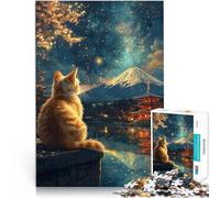 1000 Pieces Puzzles for Adults Cat Gazing at Mount Fuji And Pagoda Japan Van gogh Entspannungsspiele Gutes Geschenk38x26cm