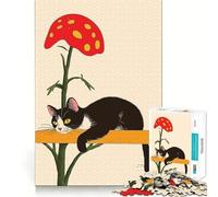 1000 Pieces Puzzles for Adults Cat on Mushroom Branch Smooth Joint Fun Brain Skill Play Casual Game Time Birthday Fun Play (38x52cm)