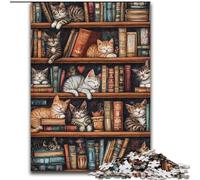 1000 Pieces Puzzles for Adults Cat on The Bookshelf 1000-Piece Jigsaw Puzzle Brain Teaser Game for Teenagers, for Family Game Night 26X38CM