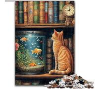 1000 Pieces Puzzles for Adults Cat on The Bookshelf Jigsaw Puzzles for Adults for Birthday Holiday Christmas (size 26x38cm)