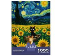 1000 Pieces Puzzles for Adults Cats Sunflower Starry Night Jigsaws for Adults Relax Games Enhance Memory Unique Gifts for Birthday And Christmas 70x50cm/1000pcs