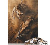 1000 Pieces Puzzles for Adults Cheetah Hunting Gazelle Square Puzzle for Adults & Wooden Puzzles Home Decor 1000pcs (75x50cm)