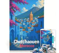 1000 Pieces Puzzles for Adults Chefchaouen, Morocco︰ Blue Cityscape, Brain Teaser Game, Interesting Stress Reduction, Great Gift for Gaming 38x26cm