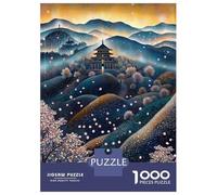 1000 Pieces Puzzles for Adults Cherry Blossom Temple in Pointillist Style Jigsaws for Adults Relax Games Enhance Memory Unique Gifts for Birthday And Christmas 52x38cm/1000pcs