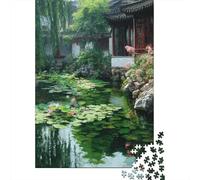 1000 Pieces Puzzles for Adults Chinese Garden Pond with Lotus Jigsaw Puzzle Hands-on Game Home Decoration Unique Gifts for Birthday And Christmas 52x38cm/1000pcs