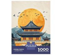 1000 Pieces Puzzles for Adults Chinese Temple Sunset Jigsaw Puzzle Family Games Difficult Hard Unique Gifts for Birthday And Christmas 38x26cm/1000pcs
