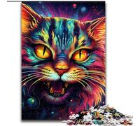 1000 Pieces Puzzles for Adults Colorful Art Psychedelic Cat Made of Wood, High-Difficulty Brain Teaser for Teenagers 50x75cm Birthday Party for Men Women