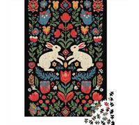 1000 Pieces Puzzles for Adults Colorful Floral Rabbit Pattern Jigsaw Puzzle Family Games Difficult Hard Unique Gifts for Birthday And Christmas 38x26cm/1000pcs