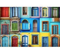1000 Pieces Puzzles for Adults - Colorful Houses Windows & Doors Funny Jigsaw Puzzles Learning & Fun Educational Toys Gift