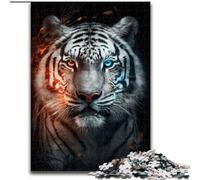 1000 Pieces Puzzles for Adults Colorful White Tiger Made of Wood, Perfect Christmas & New Year Gift, 50x75cm for Family Interactive Game