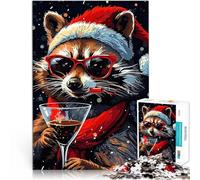1000 Pieces Puzzles for Adults Cool Raccoon Christmas Denksportaufgabe für Lustige Aktivitäten für zu Hause, Geburtstagsgeschenk, Reisegeschenk,50x70cm
