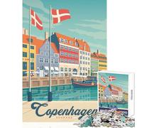 1000 Pieces Puzzles for Adults Copenhagen Travel Poster Fun Family Connection Activity Memorable Christmas Giftsing Option (50x75cm)