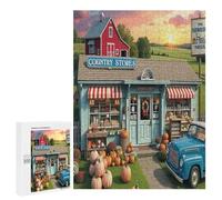 1000 Pieces Puzzles for Adults - Country Store with A Red Barn in The Backg Jigsaw Puzzle Children and Adolescents Educational Training Decompression Resistant Difficult Play Games