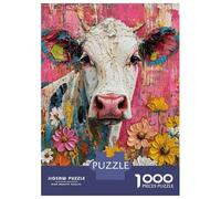 1000 Pieces Puzzles for Adults Cow Painting with Flowers Puzzle for Adults Toy Wall Decor Analysis And Logic Unique Gifts for Birthday And Christmas 38x26cm/1000pcs