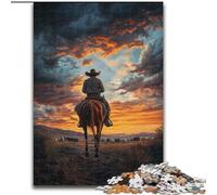 1000 Pieces Puzzles for Adults Cowboys at Sunset Jigsaw Puzzles Made of Wood Brain Teaser Game, Interactive Family Game, Suitable for Ages 14+ size 50X75CM