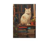 1000 Pieces Puzzles for Adults - Cozy Cat Library Bookshelf Warm Jigsaw Puzzle Children and Adolescents Educational Training Decompression Resistant Difficult Play Games