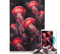 1000 Pieces Puzzles for Adults Crimson Jellyfish in Dark Ocean Depths, Educational Game, Train Your Brain And Hands, Improving Love between Couples 38x26cm
