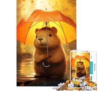 1000 Pieces Puzzles for Adults Cute Beaver with Umbrella in The Rain Relaxing Games for Educational Game Challenge Toy Secret Santa Gifts Analysis And Logic (size 38x52cm)