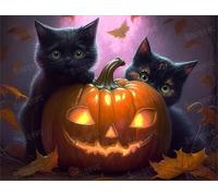 1000 Pieces Puzzles for Adults - Cute Black Cat With Pumpkin Lights Jigsaw Puzzle Children and Adolescents Educational Training Decompression Resistant Difficult Play Games