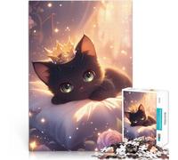 1000 Pieces Puzzles for Adults Cute Black Kitten with Crown Herausforderndes Spiel Geeignet für die Schreibtischdekoration38x52cm