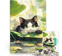 1000 Pieces Puzzles for Adults Cute Cat on the River Stressabbau Staycation Zeit totschlagen Kunstwerk Geschenk52x38cm