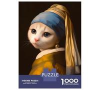 1000 Pieces Puzzles for Adults Cute Cat with Pearl Earring Jigsaw Puzzle Family Games Difficult Hard Unique Gifts for Birthday And Christmas 70x50cm/1000pcs
