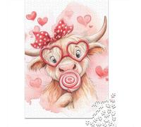 1000 Pieces Puzzles for Adults Cute Cow with Hearts Jigsaw Puzzle Hands-on Game Home Decoration Unique Gifts for Birthday And Christmas 38x26cm/1000pcs