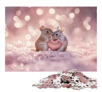 1000 Pieces Puzzles for Adults Cute Squirrels with Heart Square Puzzle for Adults & Wooden Puzzles Home Decor 1000pcs (75x50cm)