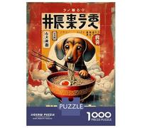 1000 Pieces Puzzles for Adults Dachshund Eating Ramen Vintage Poster Jigsaws for Adults Relax Games Enhance Memory Unique Gifts for Birthday And Christmas 70x50cm/1000pcs