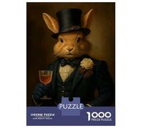 1000 Pieces Puzzles for Adults Dapper Rabbit Portrait with Drink Jigsaw Puzzle Hands-on Game Home Decoration Unique Gifts for Birthday And Christmas 52x38cm/1000pcs