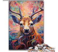 1000 Pieces Puzzles for Adults Deer Psychedelic Art Made of Wood, Perfect for Birthday, Christmas 50x75cm DIY Decoration Brain Challenging