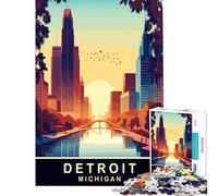 1000 Pieces Puzzles for Adults Detroit Michigan for Educational Game Challenge Toy Hands-on Game Home Art Decor Secret Santa Gifts (Size 38x52cm)