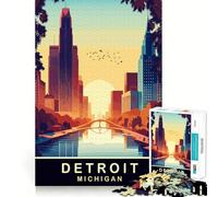1000 Pieces Puzzles for Adults Detroit Michigan Smooth Joint Fun Brain Skill Play Casual Game Time Birthday Fun Play (38x26cm)