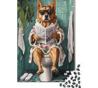 1000 Pieces Puzzles for Adults Dog Reading Newspaper in Bathroom Puzzles for Adults Hands-on Game But Fun And Humorous Parent-child Interaction 70x50cm/1000pcs