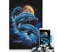 1000 Pieces Puzzles for Adults Dolphins Under The Moon, Educational Game, Train Your Brain And Hands, Improving Love between Couples 38x26cm