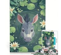 1000 Pieces Puzzles for Adults Donkey in A Pond with Waterlilies, Educational Game, Train Your Brain And Hands, Improving Love between Couples 50x75cm