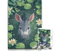 1000 Pieces Puzzles for Adults Donkey in A Pond with Waterlilies Unwind during Free Time Clean Cut Seamless Interlock Toy Size 38x52cm