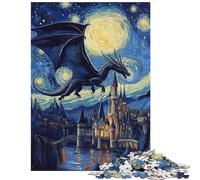 1000 Pieces Puzzles for Adults Dragon's Flight Over Starlit Castle Practical Game Learning Educational Anti-Stress Toys with Matching Poster And Trivia Sheet Size 38x26cm