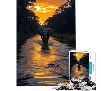 1000 Pieces Puzzles for Adults Elephant Crossing River at Sunset Adult Jigsaw Puzzle Brain Teaser Game Enhance Memory for Is Ideal As A Gifts (Size 38x52cm)