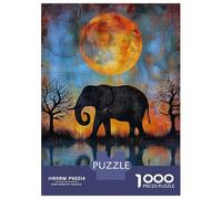 1000 Pieces Puzzles for Adults Elephant Moon Reflection Adult Jigsaw Puzzle Anti-Stress Toys Birthday Present Difficult And Challenge 52x38cm/1000pcs