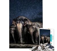 1000 Pieces Puzzles for Adults Elephants Under A Starry Night Sky Adult Jigsaw Puzzle Brain Teaser Game Enhance Memory for Is Ideal As A Gifts (Size 50x75cm)
