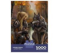 1000 Pieces Puzzles for Adults Fantasy Warrior And Wolf Art Print Adult Puzzles Brain Teaser Game Enhance Memory Unique Gifts for Birthday And Christmas 52x38cm/1000pcs