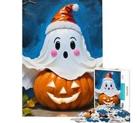 1000 Pieces Puzzles for Adults Festive Halloween Ghost on Pumpkin Brain Intelligence Challenge Addictive Toys Fun Games Family Activities Secret Santa Gifts (Size 38x26cm)